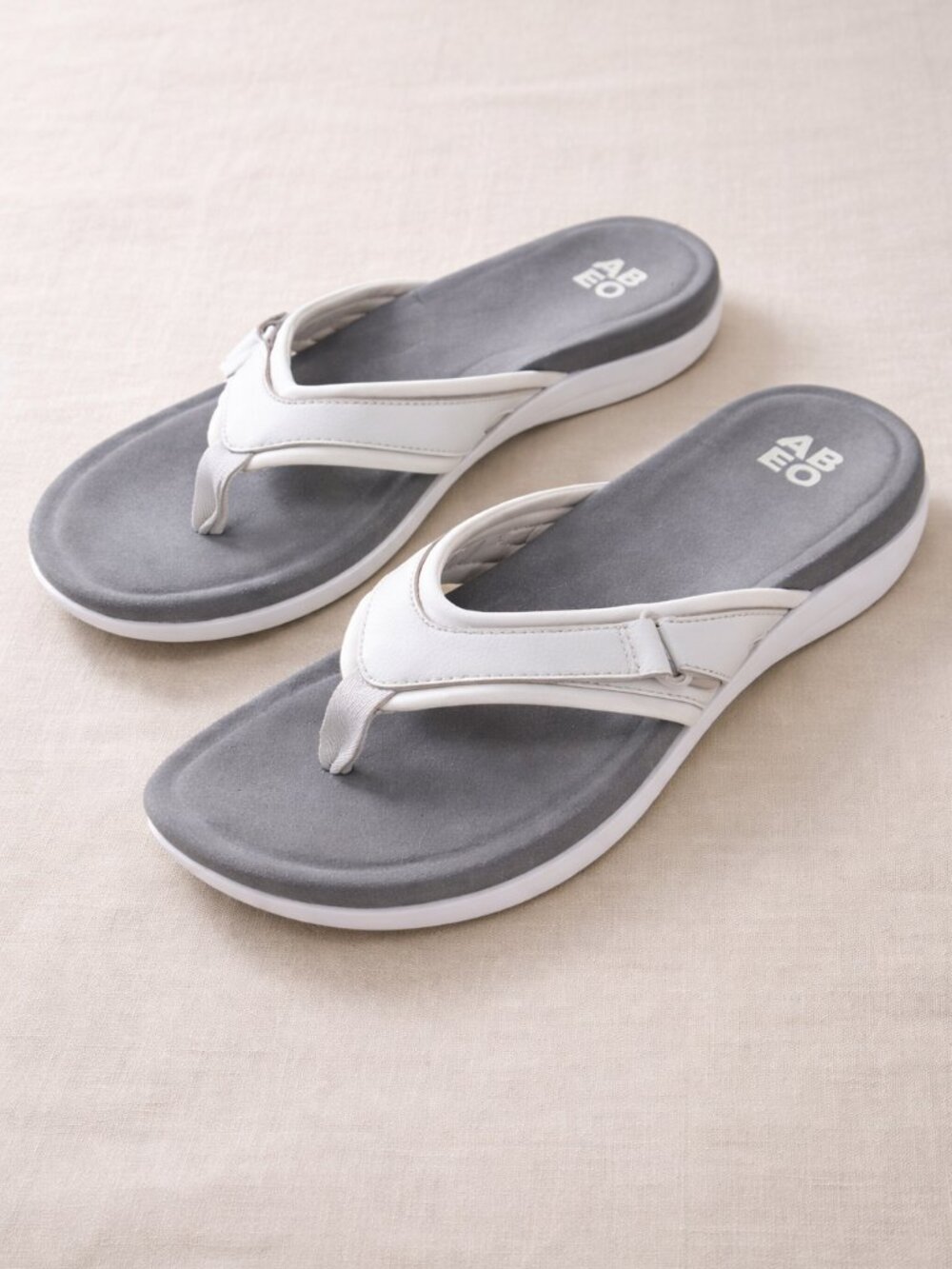 Abeo White and Gray Women's Thong Sandals
